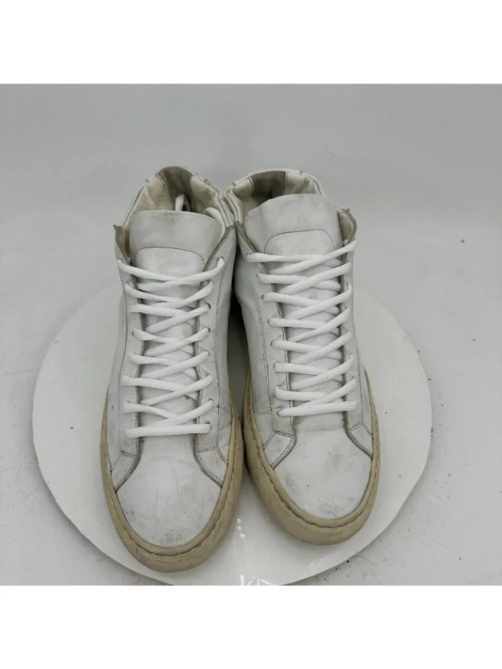 Common Projects Achilles Mid Men Size 10.5 White Leather Lace Up Shoes